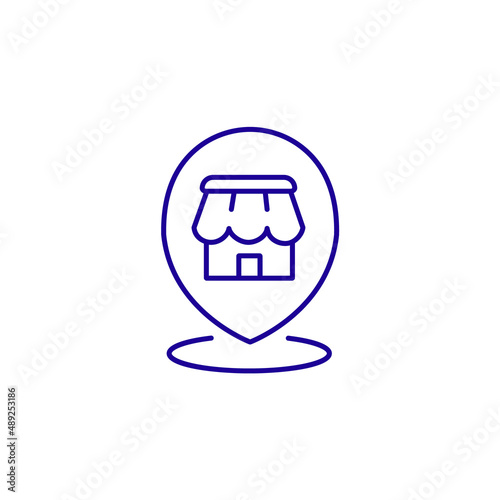 Point store supermarket sale service line icon. Shop navigation retail place map