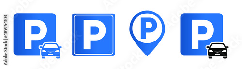 Car parking icons set on white background. Symbol Parking is free and without a parking space.
