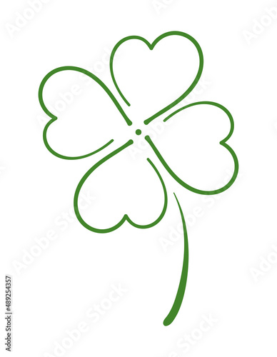 Four-leaf clover icon. Green herb outline. St. Patrick's day symbol. Vector illustration on isolated background.