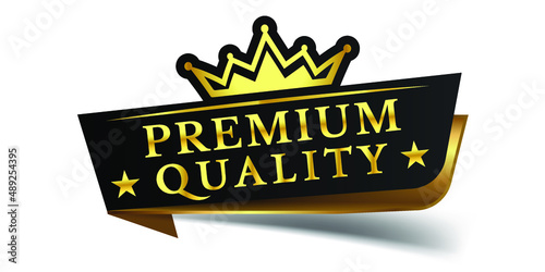 Vector Illustration of A Premium quality label. A Modern Element of a Web Banner with a golden crown
