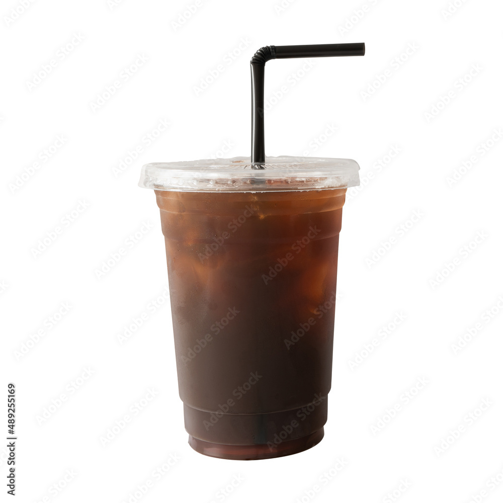 Ice Coffee In Plastic Cup Isolated On White Background Stock Photo