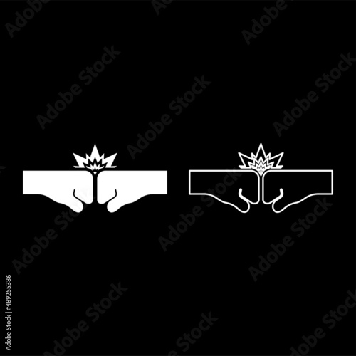 Collision of two fist set icon white color vector illustration image solid fill outline contour line thin flat style