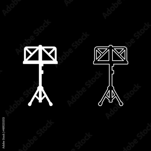 Music stand easel Reading-stand set icon white color vector illustration image solid fill outline contour line thin flat style