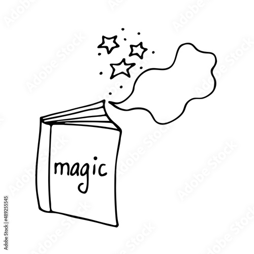 A magic book on astrology, a book of spells and witchcraft. Doodle style. Vector illustration isolated on a white background.