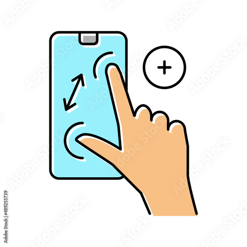 zoom in gesture phone screen color icon vector illustration