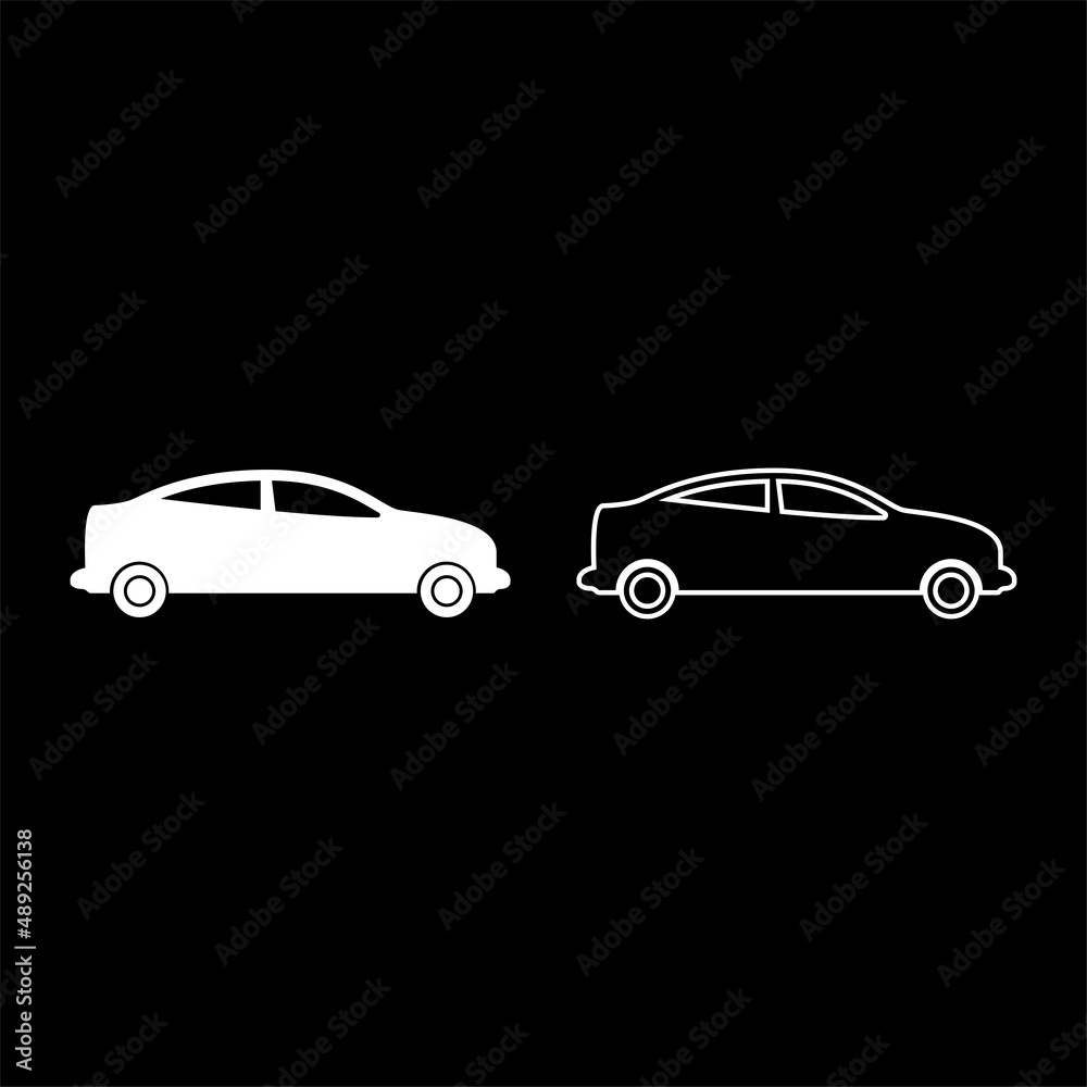 Car sedan set icon white color vector illustration image solid fill outline contour line thin flat style