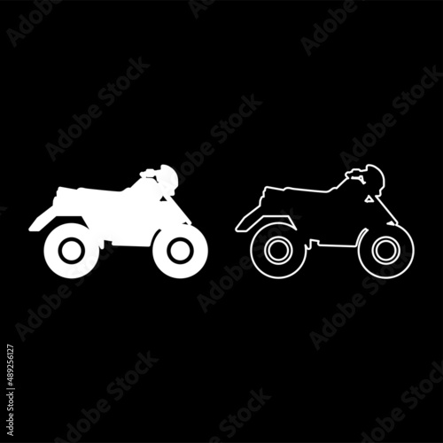 Quad bike ATV moto for ride racing all terrain vehicle set icon white color vector illustration image solid fill outline contour line thin flat style