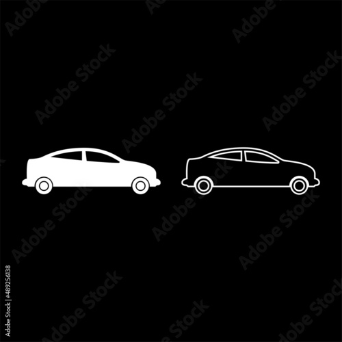 Car sedan set icon white color vector illustration image solid fill outline contour line thin flat style photo