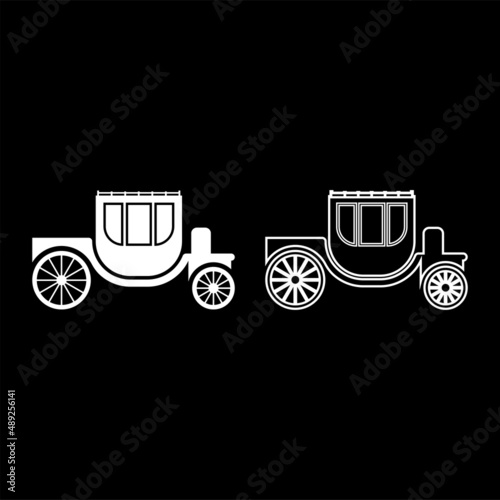 Carriage brougham cart elegance transportation vintage style set icon white color vector illustration image solid fill outline contour line thin flat style