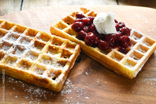 Belgian waffles with cherries