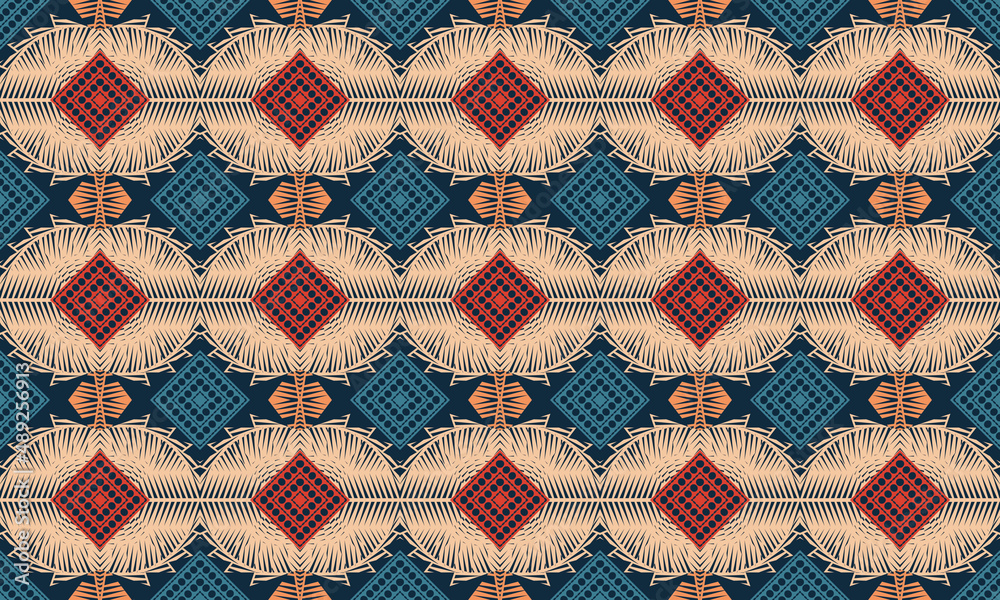 1Geometric Tribal seamless pattern. Traditional design for background, wallpaper, paper, packaging, fabric, clothing, gift wrapping, carpet, tile, decoration, vector illustration, embroidery style.