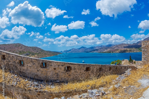 View of Mirabello bay from Spinalonga fortress, Gulf of Elounda, Crete, Greece