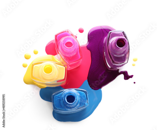 Nail polish bottles on white background