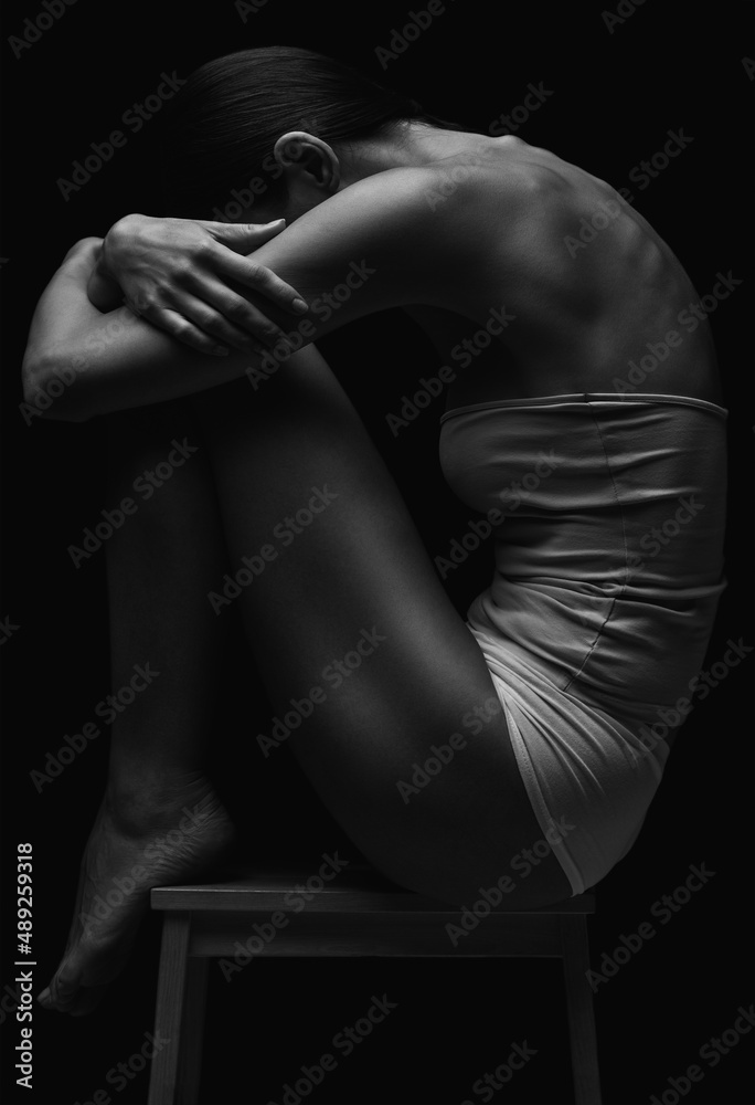 Naklejka premium Black-white silhouette of female shoulders and hands . Female silhouette.