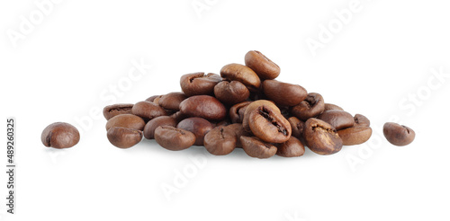 Coffee beans, heaped, isolated on a white background.