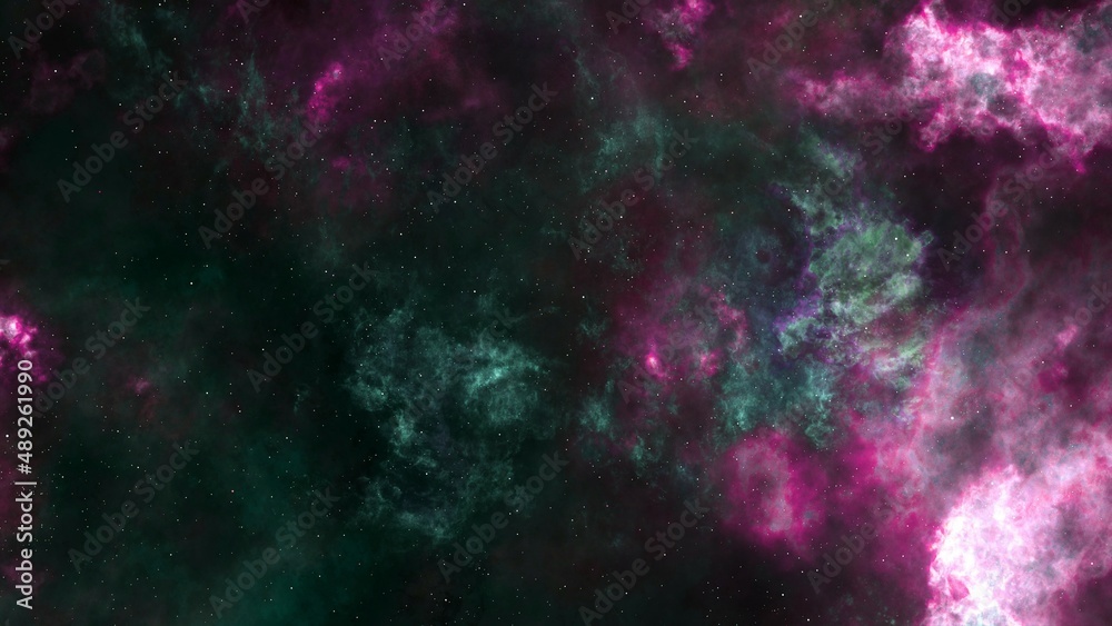 Green and Purple Abstract Glowing Space nebula background