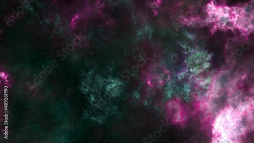 Green and Purple Abstract Glowing Space nebula background