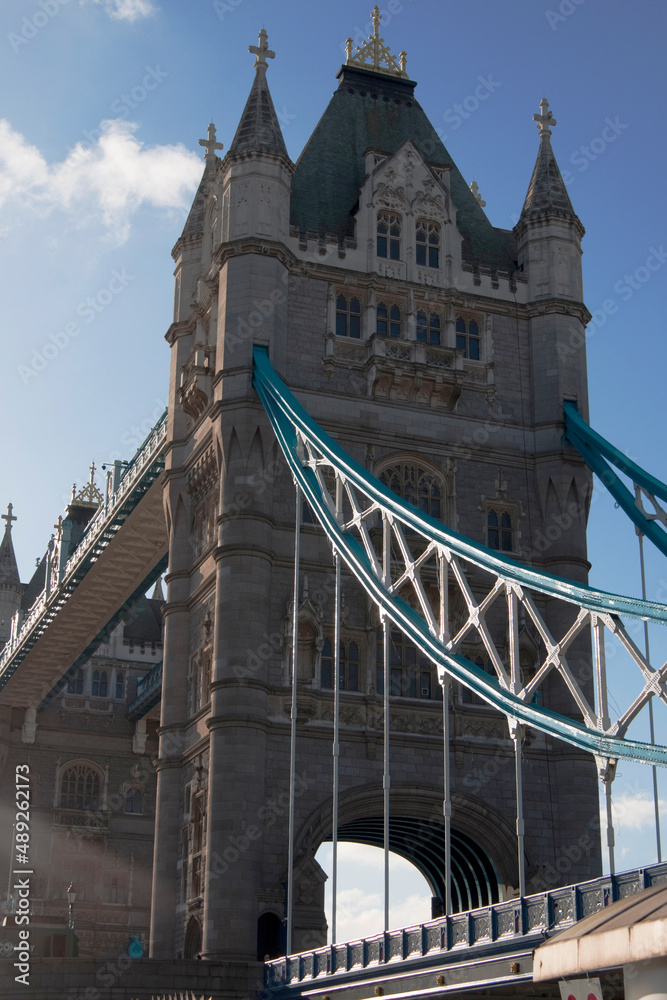 Magnificent Tower bridge in London, with blue chain. No people