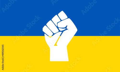 Canvas Print Human fist graphics on Ukraine flag background