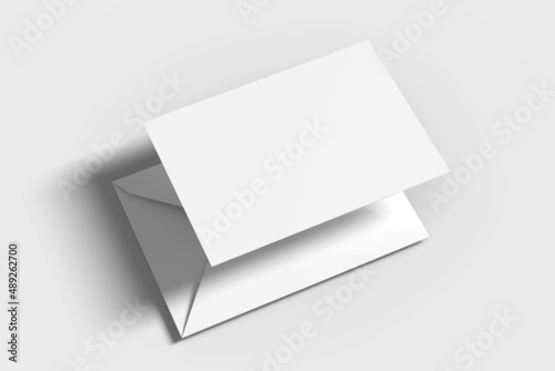 Real A6 Postcard and Envelope Mockup on The Gray Background