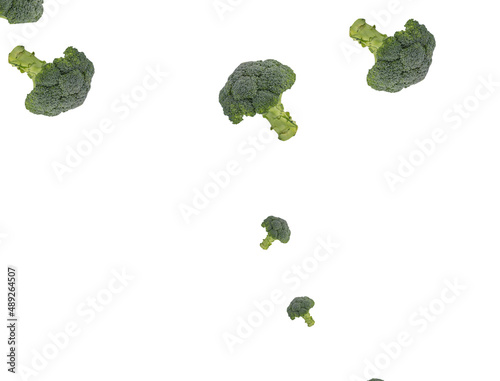 broccoli isolated on white background, raw healthy food background copy space horizontal. Seamless ornament for your design