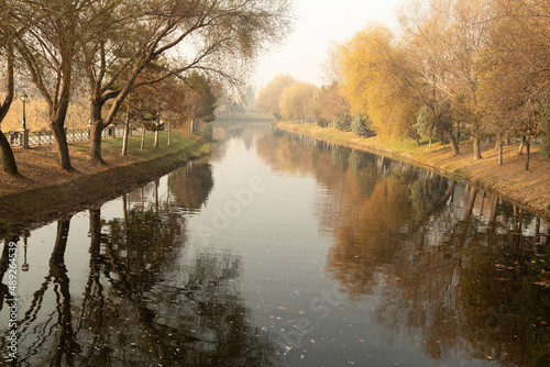 foggy autumn on the river bank