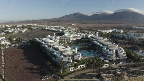 Yaiza, Spain - 11 January 2021: Aerial view of a luxury resort along the coast in Yaiza, Lanzarote Island, Canary Islands, Spain. photo