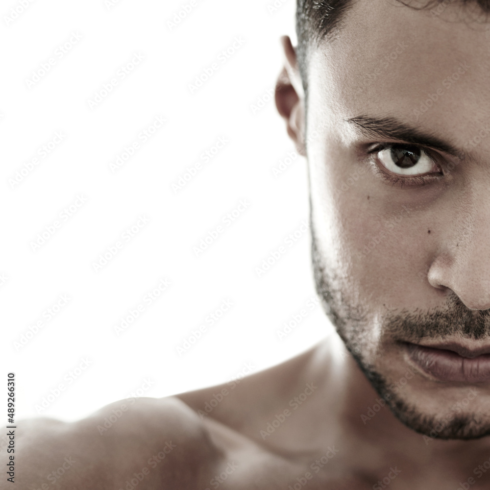 Fototapeta premium Get your game face on. Closeup portrait of a handsome young man.