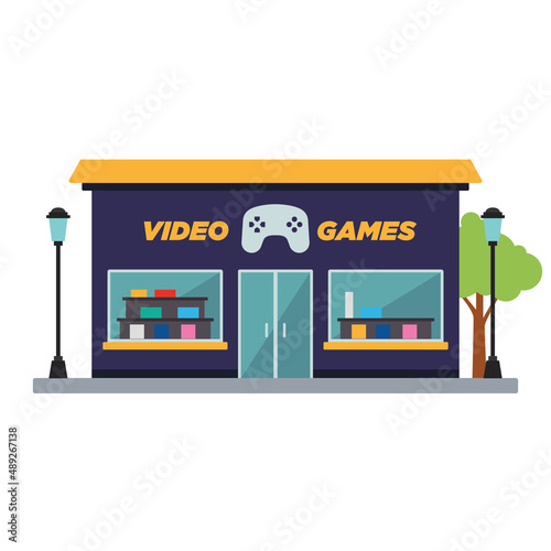 Isolated front view videogames shop building Vector