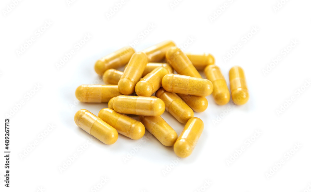 Pills and capsules isolate on white background. Selective focus. Pills and capsules isolate on white background. Selective focus.