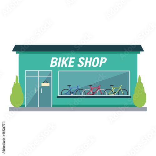 Isolated front view bicycle shop building Vector