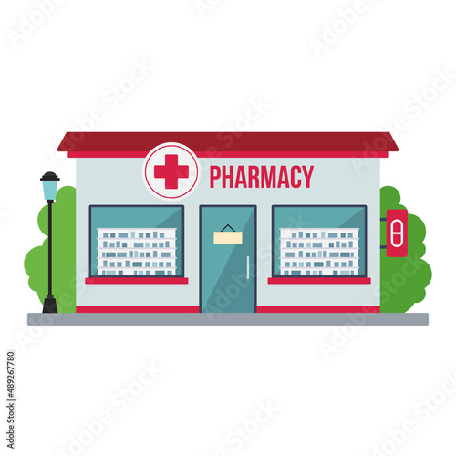 Isolated front view pharmacy building Vector