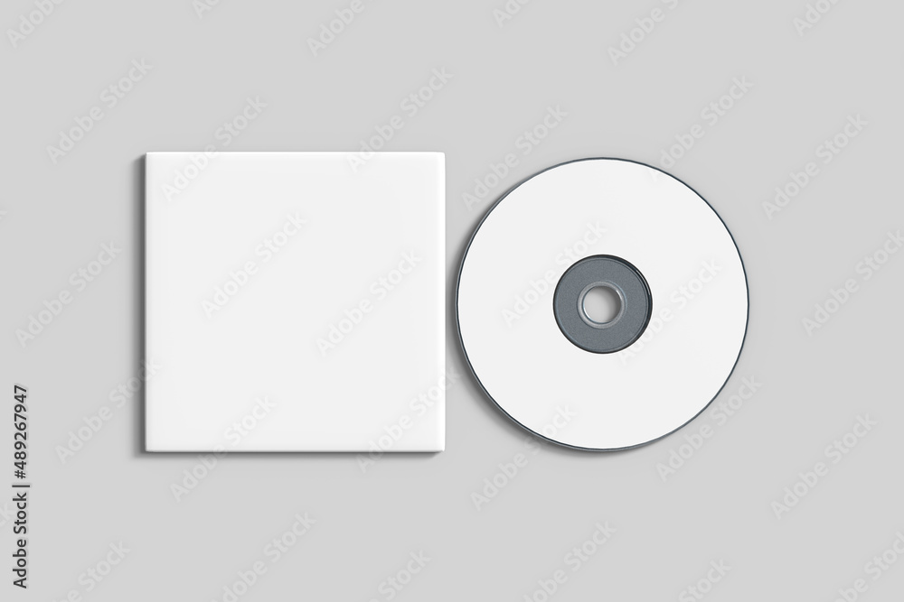 Blank CD or compact disk and cover mockups on gray background Blank CD or compact disk and cover mockups on gray background