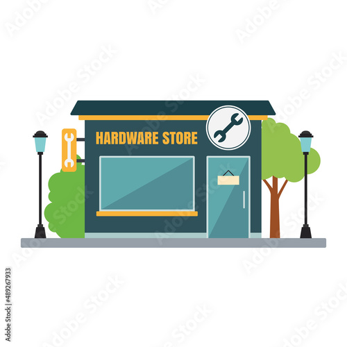 Isolated front view hardware store building Vector