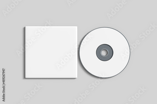 Blank CD or compact disk and cover mockups on gray background