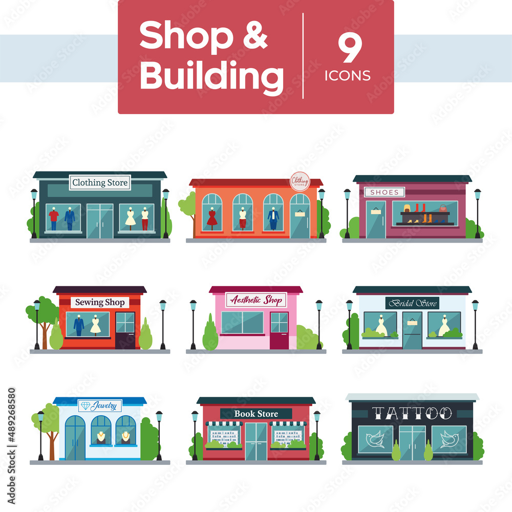 Set of different shop building icons Vector