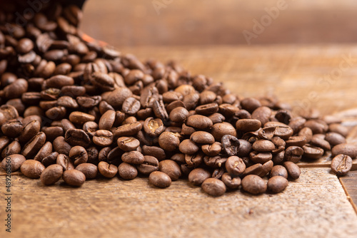 coffee beans on wood background