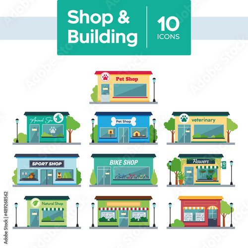 Set of different shop building icons Vector