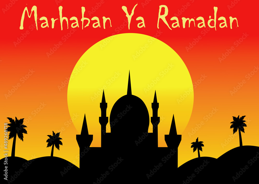 Elegant ramadan kareem banner shape with mosque and moon. Vector illustration