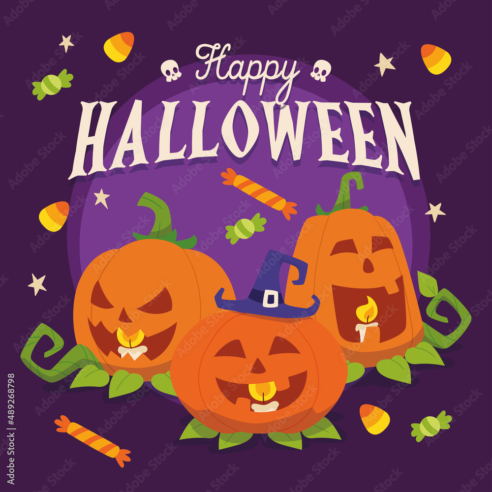 Colored halloween template group of pumpkins and candies Vector