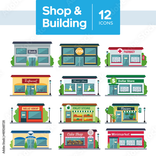 Set of different shop building icons Vector