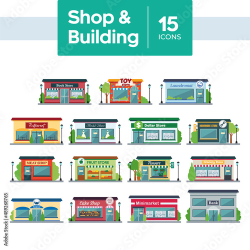 Set of different shop building icons Vector