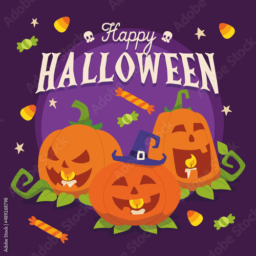 Colored halloween template group of pumpkins and candies Vector