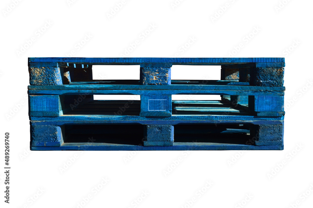 Sturdy wooden pine blue pallet used in transportation and storage, euro