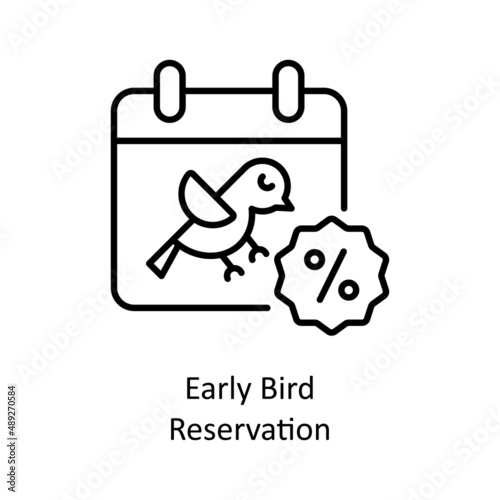 Early Bird Reservation vector outline icon for web isolated on white background EPS 10 file