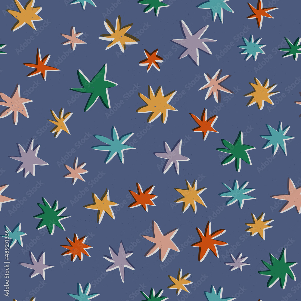 Cute stars seamless pattern in trendy retro style. Cosmos, space vector repeat for wallpaper, wrapping paper, fabric etc Cute stars seamless pattern in trendy retro style. Cosmos, space vector repeat for wallpaper, wrapping paper, fabric etc