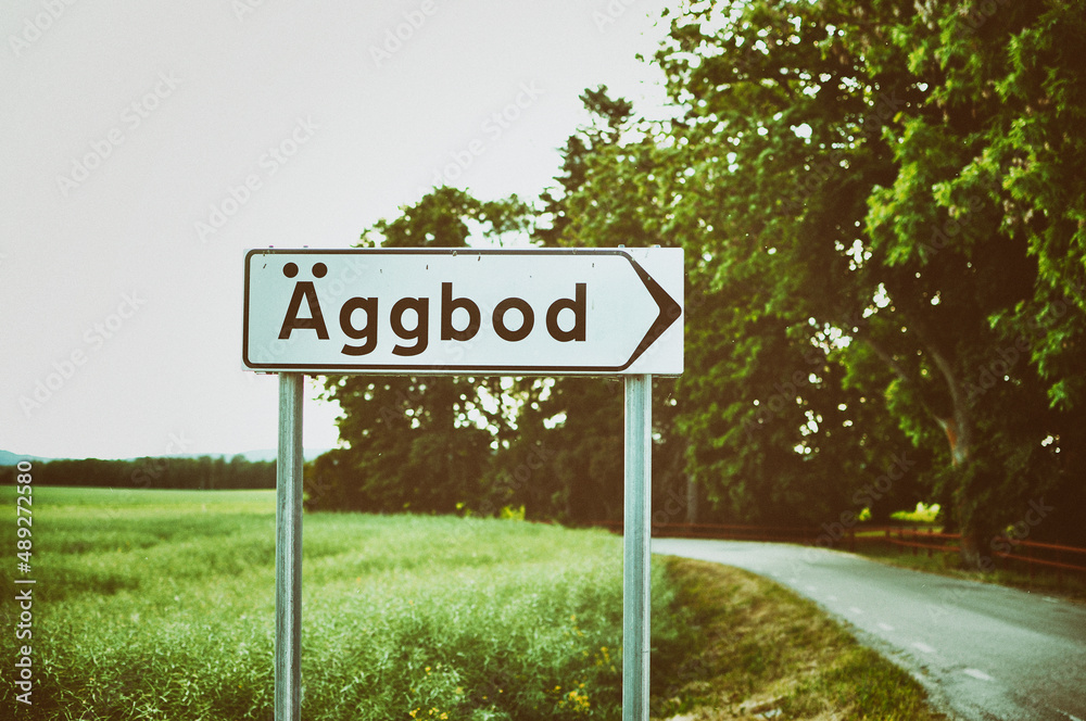 Sign with the text Äggbod as in egg house in swedish