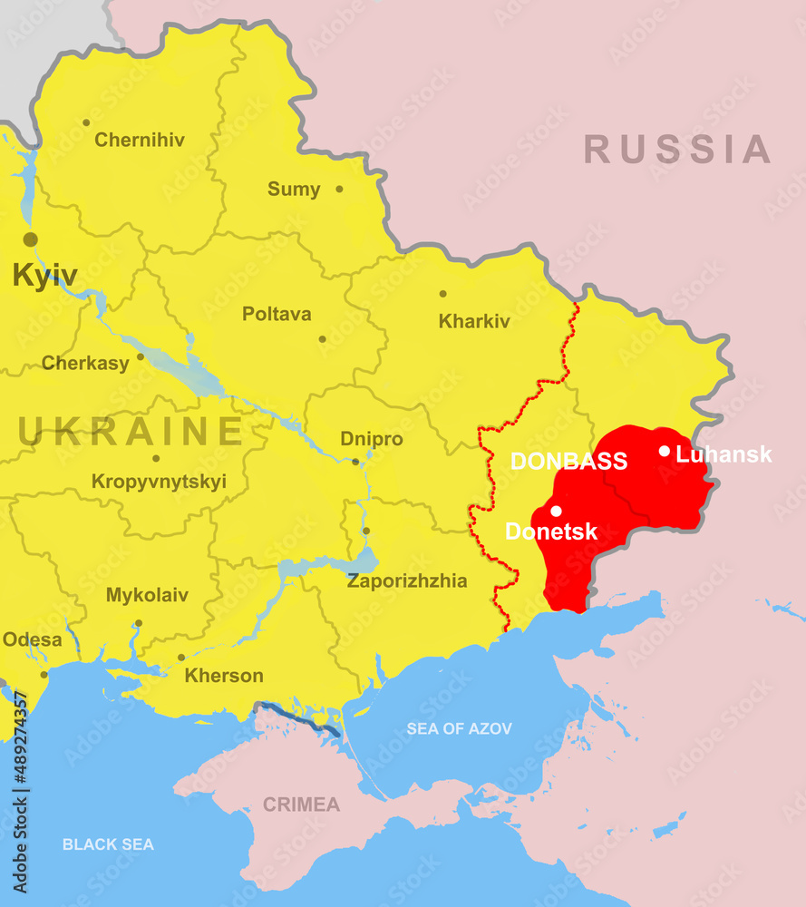 Ukraine And Donbass On Map At Beginning Of War With Russia In 2022