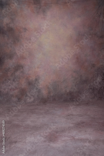 Painted cloth studio background of canvas or muslin, purple and pink dramatic color shades, floor area included, suitable for full length work.