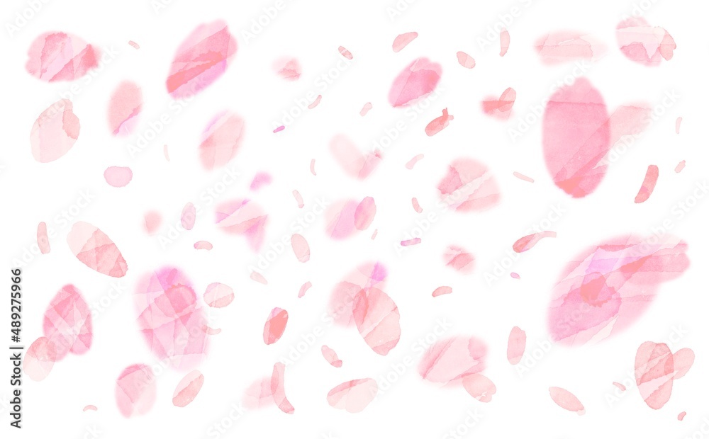 水彩画。水彩タッチの桜の花びら。春に舞う桜の花びらと白背景。Watercolor painting. Cherry blossom petals with a touch of watercolor. Cherry blossom petals dancing in spring and white background. 水彩画。水彩タッチの桜の花びら。春に舞う桜の花びらと白背景。Watercolor painting. Cherry blossom petals with a touch of watercolor. Cherry blossom petals dancing in spring and white background.